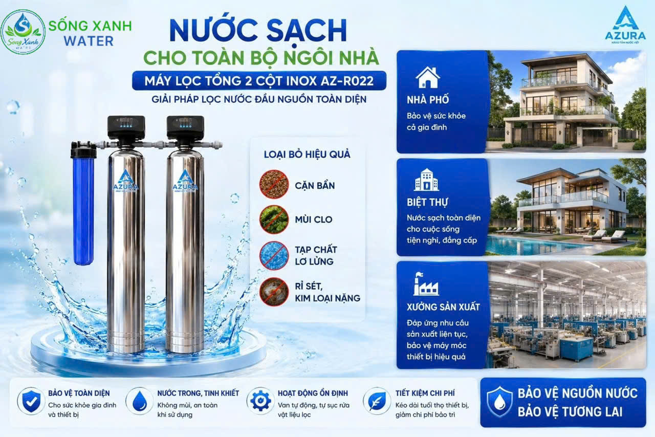 Lọc Tổng 3 Cấp Lọc AZ-R022, lọc nước uống, lọc nước sinh hoạt, lọc tổng, lọc nước đầu nguồn, lọc nước máy, lọc nước tốt, lọc nước giá rẻ, lọc nước