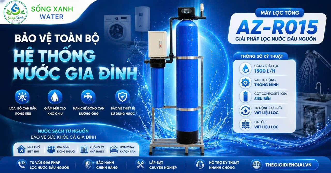 Lọc tổng, lọc đầu nguồn, lọc nước sinh hoạt, lọc nước giá tốt, lọc nước Đà Nẵng, Lọc nước sạch, Bộ Lọc Tổng 2 Cấp Lọc-AZ-R015