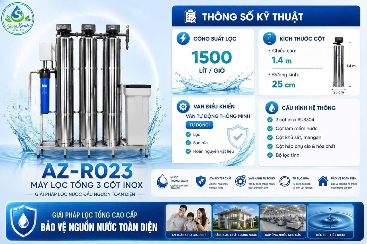Bộ Lọc Tổng 4 Cấp Lọc AZ-R023, Lọc tổng, lọc đầu nguồn, lọc nước sinh hoạt, lọc nước giá tốt, lọc nước Đà Nẵng, Lọc nước sạch