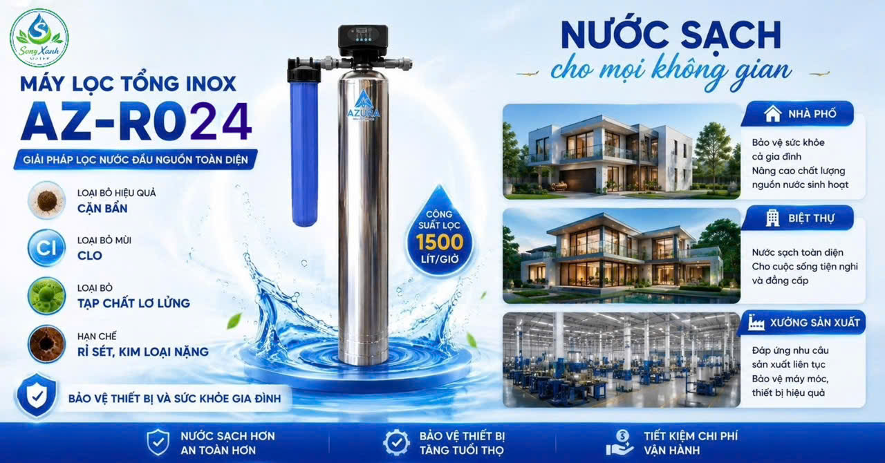 Lọc Tổng 4 Cấp Lọc AZ-R024, lọc nước uống, lọc nước sinh hoạt, lọc tổng, lọc nước đầu nguồn, lọc nước máy, lọc nước tốt, lọc nước giá rẻ, lọc nước